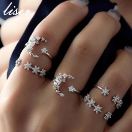 Trendy Shining kryształ księżyc gwiazda pierścień zestaw geometryczny prosty styl pierścienie dla kobiet dziewczyna pierścionki 