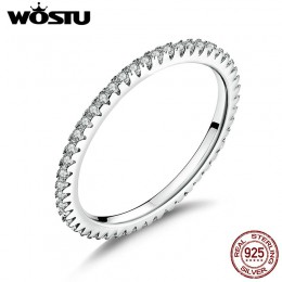 WOSTU prawdziwe 100% 925 Sterling Silver modne pierścień koło wyczyść CZ geometryczne do układania w stos pierścienie dla kobiet