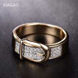 XIAGAO moda biżuteria miedź Finger pierścienie dla kobiet z kamień sześciennych tlenku cyrkonu pas złota kolor unikalne 2017 New