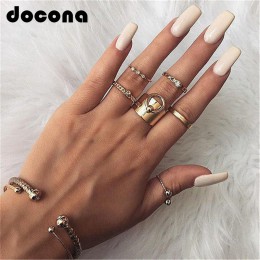 Docona czeski kryształ w złotym kolorze geometryczne zestaw pierścionków na pół palca dla kobiet stop palec pierścień zestaw ośw