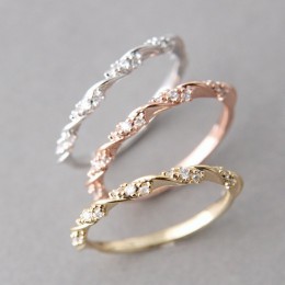 Srebrny złoty kolor Twist klasyczne cyrkonia ślub pierścionek zaręczynowy dla kobiety dziewczyny austriackie kryształowy prezent