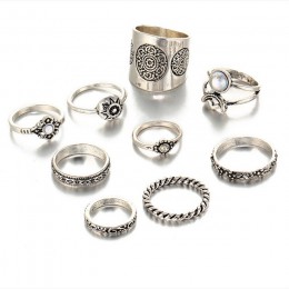 17 KM nowy 9 sztuk/zestaw w stylu Vintage srebrny kolor pierścień zestawy antyczne Midi Finger pierścienie dla kobiet Steampunk 