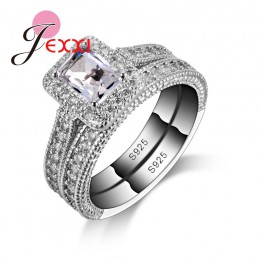 JEXXI 925 Sterling srebrny pierścień ustawia z pełnym biały wysokiej jakości CZ kryształ dla kobiet/dziewczyn urok biżuteria z 2