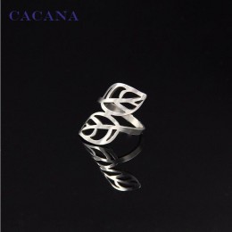 CACANA pierścienie ze stali nierdzewnej dla kobiet z podwójnym Leaf shape modny biżuteria hurtowych, ale nie gwarantujemy popraw