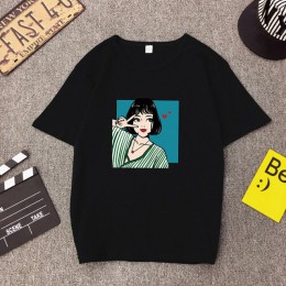 Kawaii dziewczyna drukuj koszulka damska 2019 lato na co dzień z krótkim rękawem proste top tee koreański styl Plus rozmiar ubra
