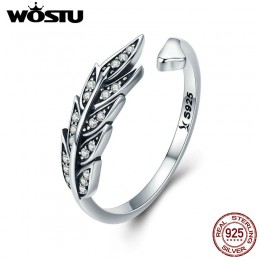 WOSTU nowy 925 Sterling Silver w stylu Vintage liście, wyczyść CZ regulowane pierścienie dla kobiet moda S925 biżuteria srebrna 