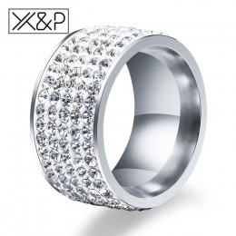 X & P moda Charm 5 wiersz linii jasny kryształ Finger pierścienie dla kobiet mężczyzn klasyczny ślub Rhinestone ze stali nierdze
