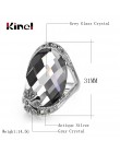 Kinel marka projekt w stylu Vintage kwiat duży szary kryształ pierścienie dla kobiet antyczne srebro biżuteria
