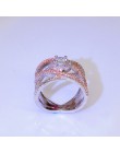 Luksusowe kobiety duży krzyż pierścienie kryształ biały cyrkon kamień pierścień kobieta dziewczyny 925 srebrna biżuteria ślubna 