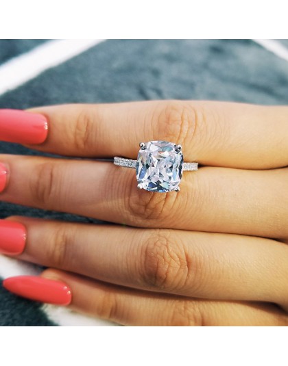 Oryginalną poduszkę cięcia prawdziwe 925 Sterling srebrny pierścień palec dla kobiet biżuteria luksusowy ślub zaręczyny spersona