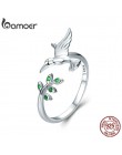 BAMOER autentyczne 925 Sterling Silver ptak i wiosna liście drzewa otwarty rozmiar Finger pierścienie dla kobiet srebro biżuteri