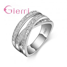 GIEMI Hot sprzedam proste szerokie pierścienie 925 Sterling Silver akcesoria z błyszczące musujące kamień dość strona biżuteria 