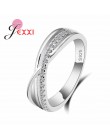 JEXXI 100% czysta 925 srebrny pierścień dla nowożeńców luksusowe list X krzyż CZ ślubne Rhinestone pierścionki dla kobiet Weddin