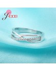 JEXXI 100% czysta 925 srebrny pierścień dla nowożeńców luksusowe list X krzyż CZ ślubne Rhinestone pierścionki dla kobiet Weddin