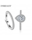 INBEAUT nowa moda ślubna pierścienie 925 srebro księżniczka idealny cięcia musujące serce cyrkon kamień pierścionek zaręczynowy 