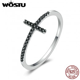 WOSTU 100% czysta 925 Sterling Silver wiara krzyż pierścienie z czarny cyrkon kamień dla kobiet Party prezent biżuteria CQR067