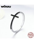 WOSTU 100% czysta 925 Sterling Silver wiara krzyż pierścienie z czarny cyrkon kamień dla kobiet Party prezent biżuteria CQR067