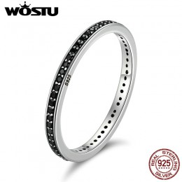 WOSTU autentyczne 925 Sterling Silver Finger do układania w stosy pierścionki z czarnym CZ dla kobiet moda biżuteria grzywny pre