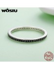 WOSTU autentyczne 925 Sterling Silver Finger do układania w stosy pierścionki z czarnym CZ dla kobiet moda biżuteria grzywny pre