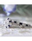 Moda 2 sztuk/zestaw luksusowe niebieski Wedding Ring dla kobiet srebrny poszycia cyrkon pierścień biżuteria