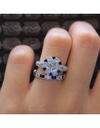 Moda 2 sztuk/zestaw luksusowe niebieski Wedding Ring dla kobiet srebrny poszycia cyrkon pierścień biżuteria