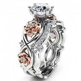 2 sztuk zestaw kryształowe obrączki Rhinestone miłość pierścionki dla kobiet nieskończoność Rose Flower pierścień w pełnym rozmi