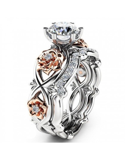 2 sztuk zestaw kryształowe obrączki Rhinestone miłość pierścionki dla kobiet nieskończoność Rose Flower pierścień w pełnym rozmi