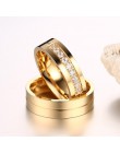 Meaeguet złoty kolor CZ ślubne pierścionki zakochanych cyrkonia ze stali nierdzewnej romantyczny pierścień biżuteria USA rozmiar