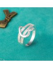 ZN 2019 moda kobiety pierścionki pół w kształcie serca podwójne Rhinestone serce miłość kobiet ślub pierścień rozmiar 6 7 8 9 pr