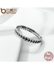 BAMOER autentyczne 925 srebro pierścionek do noszenia warstwowego pszenica kształt strzałka palec pierścień kobiety w stylu Vint