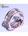 Bamos wykwintne pierścionki ślubne z kwiatami dla kobiet mody różowe złoto kolor biżuteria luksusowy kwadratowe cyrkonie pierści