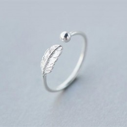 Gorąca sprzedaż atmosfera osobowość 925 Sterling Silver biżuteria wysokiej jakości pióro kobiece Leaf shape prosty pierścień otw