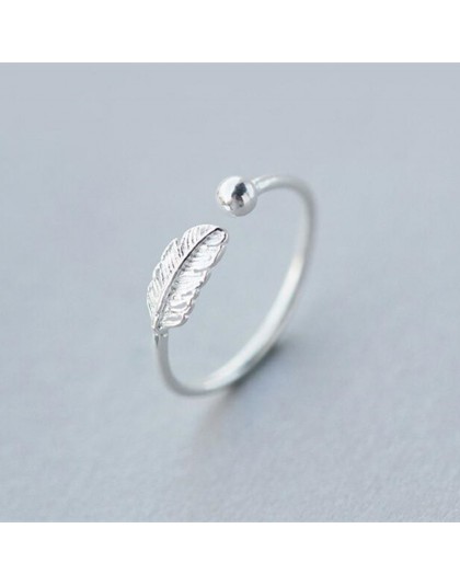 Gorąca sprzedaż atmosfera osobowość 925 Sterling Silver biżuteria wysokiej jakości pióro kobiece Leaf shape prosty pierścień otw