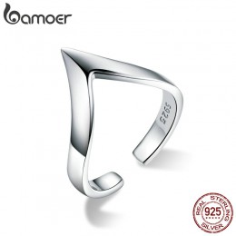 BAMOER autentyczne 925 srebro fala geometryczny miłość regulowany Finger pierścienie dla kobiet ślub zaręczyny biżuteria SCR470