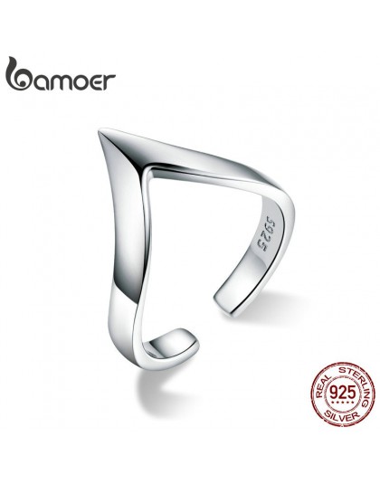BAMOER autentyczne 925 srebro fala geometryczny miłość regulowany Finger pierścienie dla kobiet ślub zaręczyny biżuteria SCR470