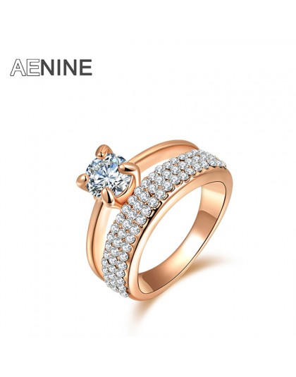 AENINE klasyczne AAA cyrkonia pierścienie utorować ustawienie austriackie róża kryształowa złoto kolor obrączki biżuteria R15029