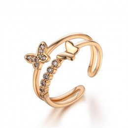 Romantyczny ślub akcesoria otwarte pierścienie różowe złoto kolor austriacki kryształ CZ motyl pierścienie kobiety biżuteria na 