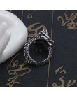 W stylu Vintage zwierząt pierścień mężczyźni Gothic Punk chiński smok pierścienie dla kobiet Hip Hop srebrny Biker mężczyźni faj