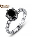 BAMOER kolor srebrny palec serdeczny z czarnym sześciennych tlenku cyrkonu dla kobiet moda biżuteria ślubna PA7205