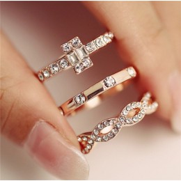 3 sztuk/zestaw moda nieskończoność pierścienie zestaw dla kobiet dziewczyn kryształ Twist pierścień pary złoto kobiet biżuteria 