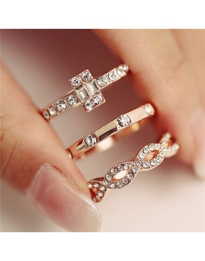 3 sztuk/zestaw moda nieskończoność pierścienie zestaw dla kobiet dziewczyn kryształ Twist pierścień pary złoto kobiet biżuteria 