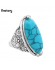 5 kolory kwiat zespół owalne syntetyczne Turquoises pierścienie dla kobiet Vintage Look Antique Silver Plated 5 kolory moda biżu