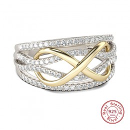 Złoty/srebrny luksusowe nieskończoność pierścień wieczność cyrkon kryształ pierścień Charms skręcanie niekończące się pierścień 