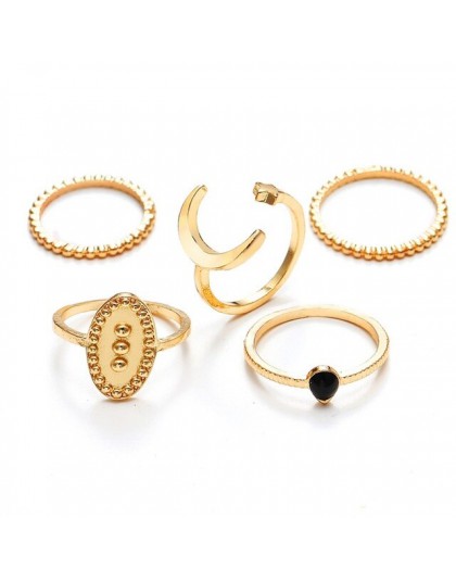 Nowy 5 sztuk/zestaw palec pierścionki na środek palca czarny kamień pierścień Boho gwiazda księżyc pierścienie zestaw dla kobiet