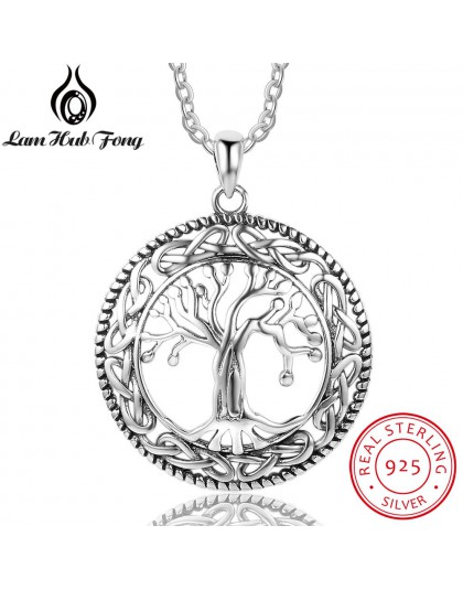 W stylu Vintage 925 Sterling Silver drzewa życia okrągły wisiorek naszyjnik kobiety biżuteria srebrna prezent urodzinowy dla bab