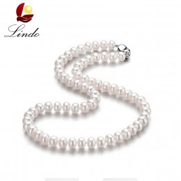 LINDO niesamowita cena AAAA wysokiej jakości naturalna perła słodkowodna naszyjnik dla kobiet 3 kolory 8-9mm perła biżuteria 45 
