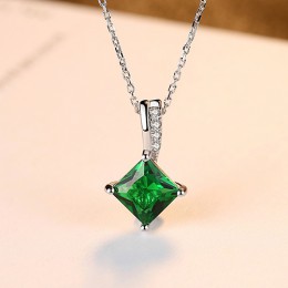 CZCITY Charm naszyjnik łańcuch szmaragdowo zielony cyrkonia popularny biżuteria 925 Sterling srebrny wisiorek naszyjnik dla kobi