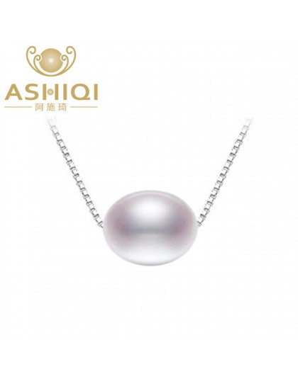 ASHIQI 925 sterling silver naszyjniki z pereł słodkowodnych wisiorek 7.5-8mm naturalne perły biżuteria dla kobiet prezent