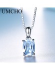 UMCHO stałe 925 Sterling Silver wisiorek naszyjnik kamień niebo niebieski Topaz naszyjnik romantyczne prezenty ślubne dla kobiet
