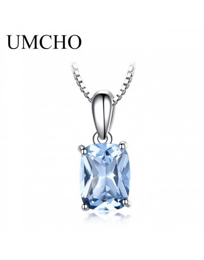 UMCHO stałe 925 Sterling Silver wisiorek naszyjnik kamień niebo niebieski Topaz naszyjnik romantyczne prezenty ślubne dla kobiet